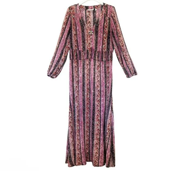 Soft Surroundings Boho Long Sleeve Maxi Dress Women M Earthy Esperanza Hippie - Picture 4 of 12
